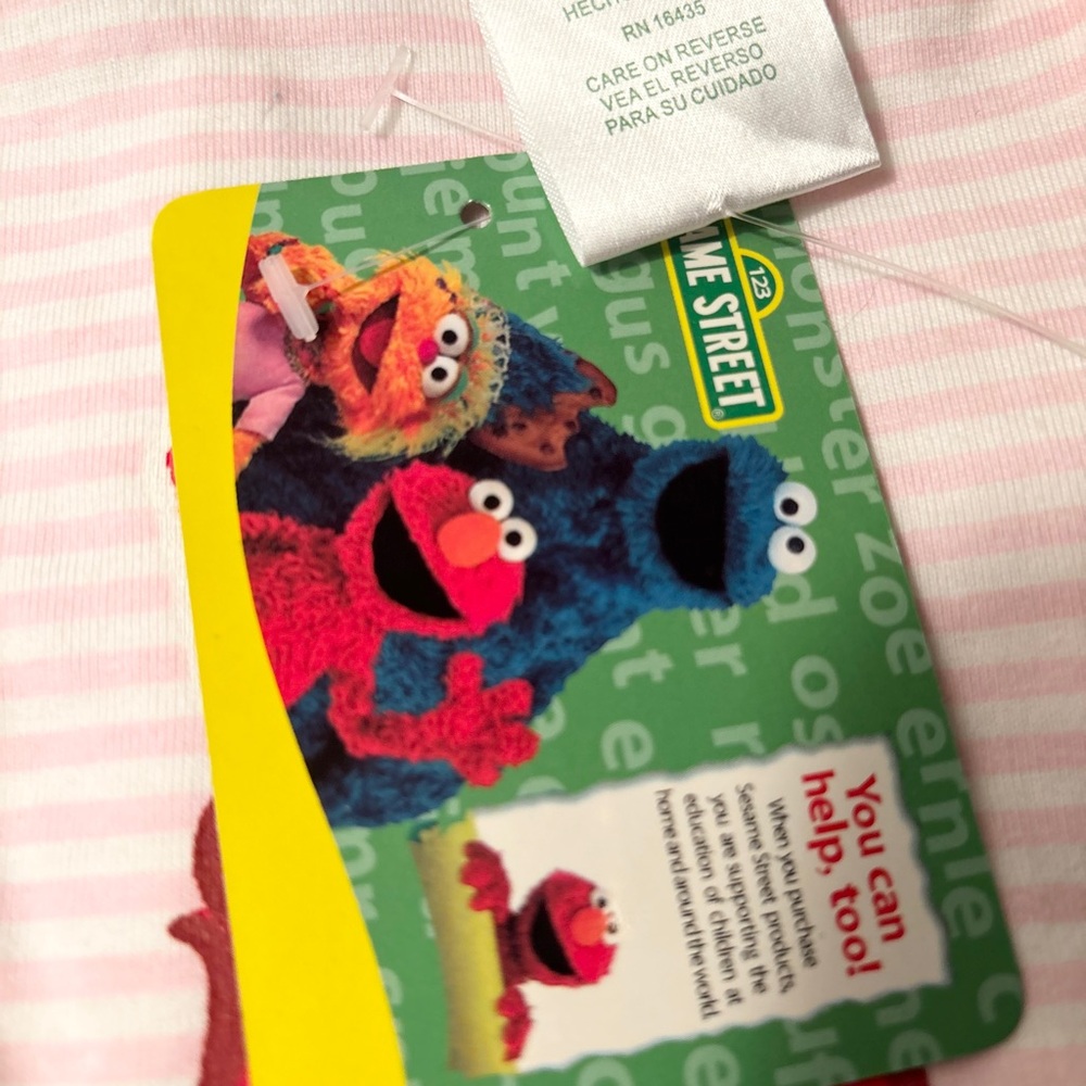 Sesame Street 2 Piece Romper Elmo Pink And White Stripes With Elmo On Bottoms - Picture 3 of 4